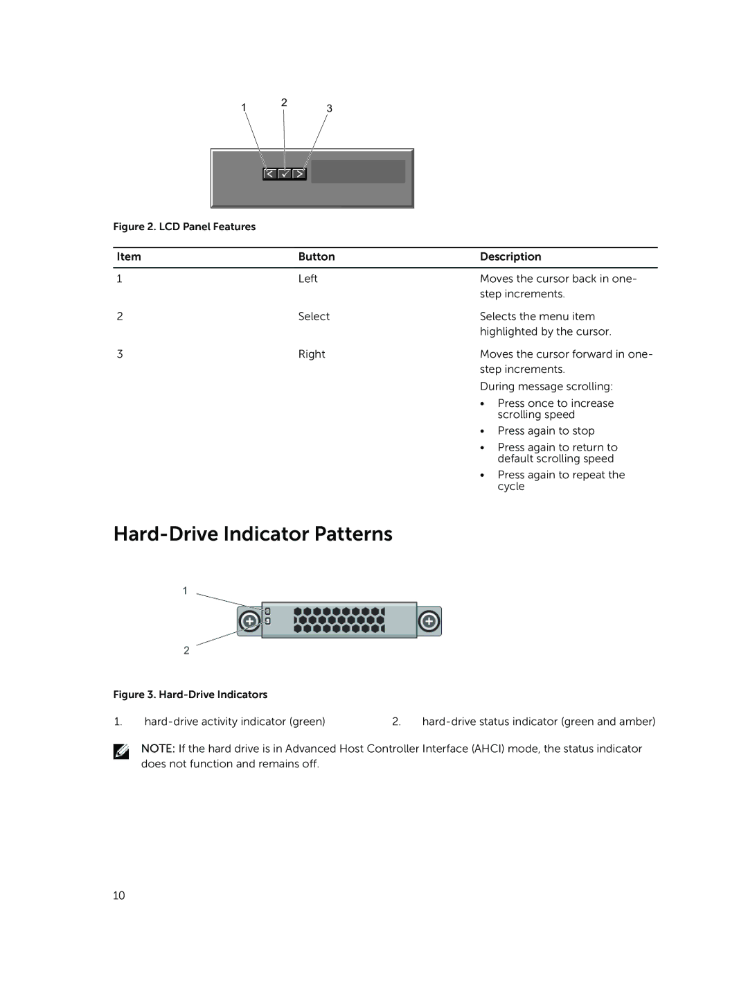 Dell R420xr owner manual Hard-Drive Indicator Patterns, LCD Panel Features 