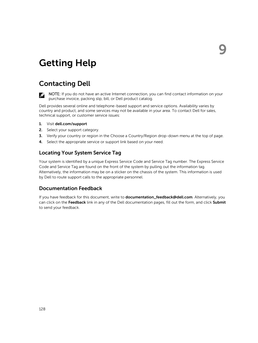 Dell R420xr owner manual Contacting Dell, Locating Your System Service Tag, Documentation Feedback 