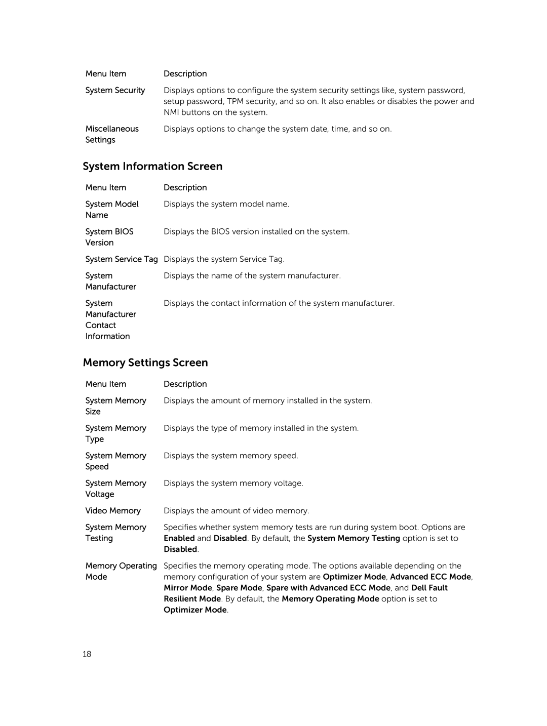 Dell R420xr owner manual System Information Screen, Memory Settings Screen 