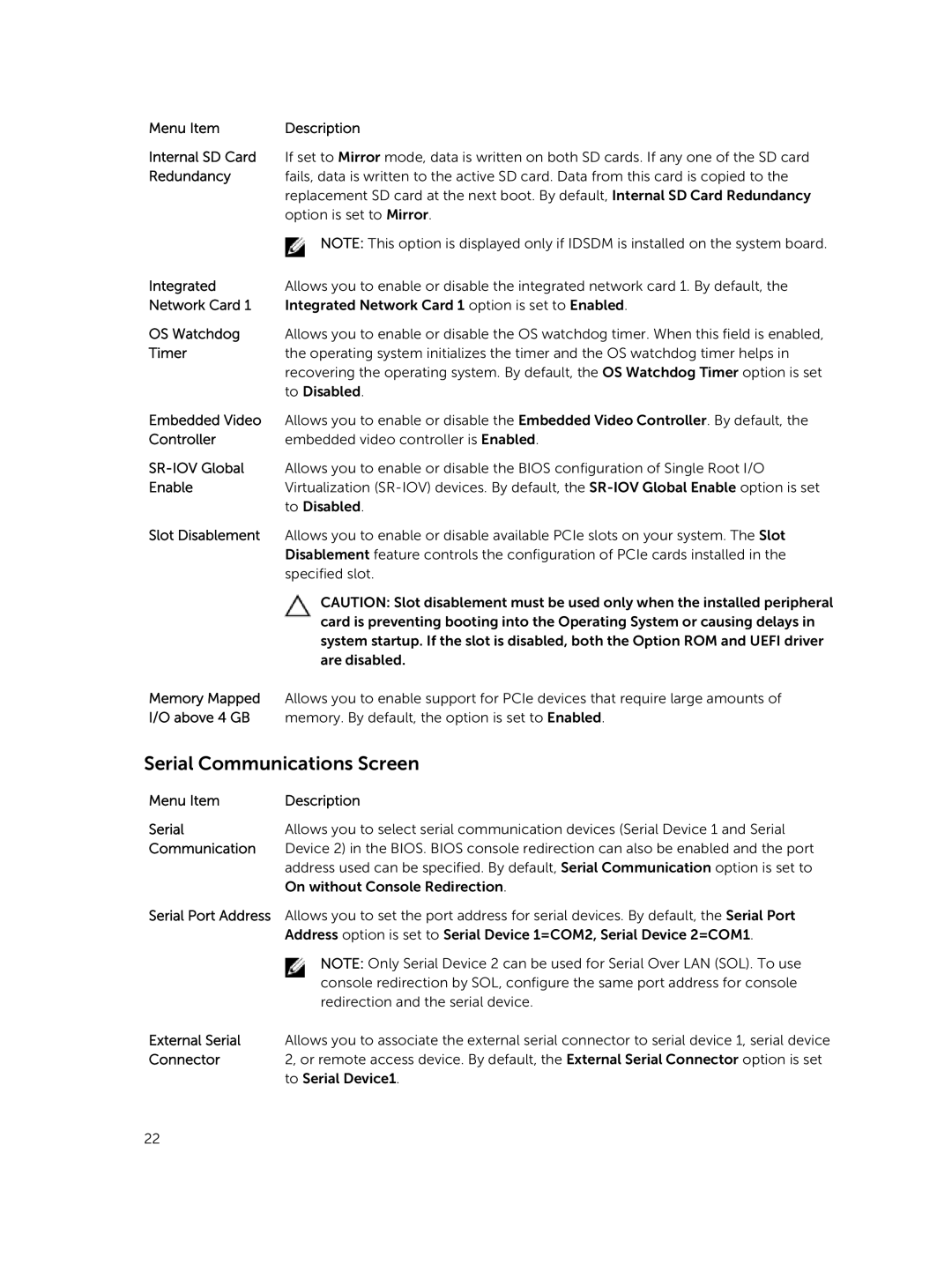 Dell R420xr owner manual Serial Communications Screen 