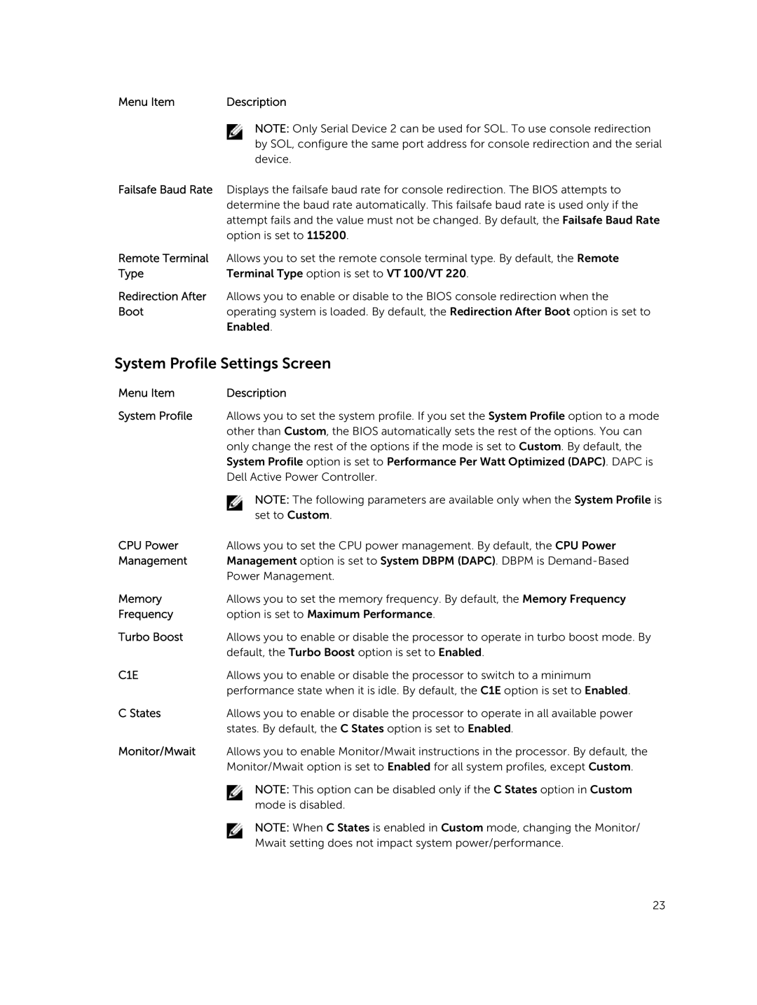 Dell R420xr owner manual System Profile Settings Screen 