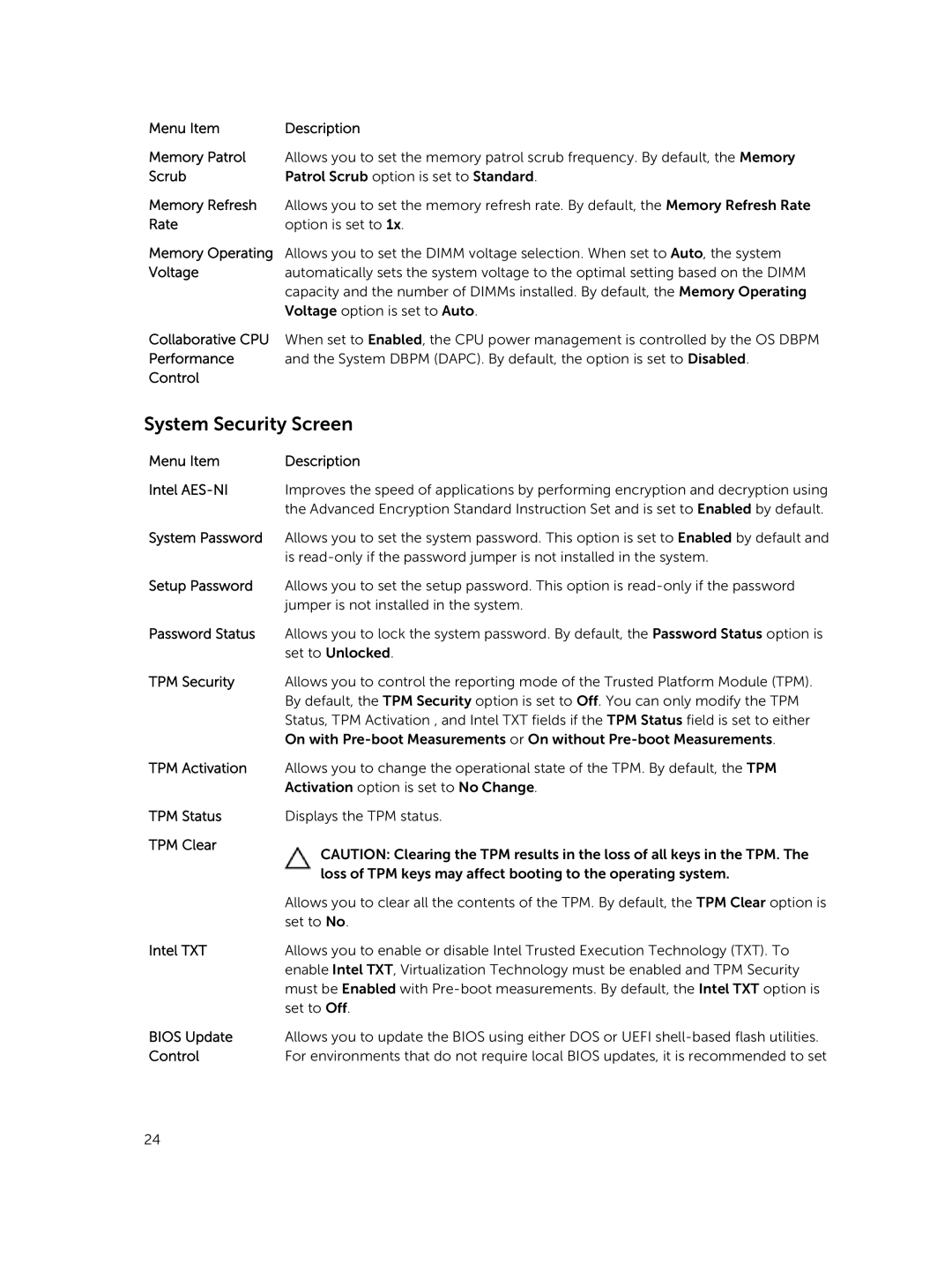 Dell R420xr owner manual System Security Screen 