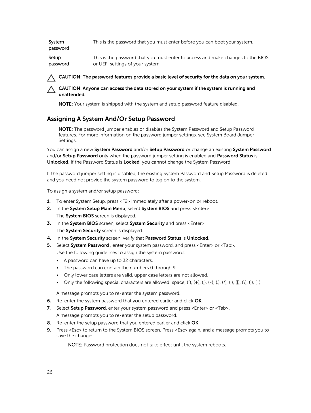 Dell R420xr owner manual Assigning a System And/Or Setup Password, Password Or Uefi settings of your system 