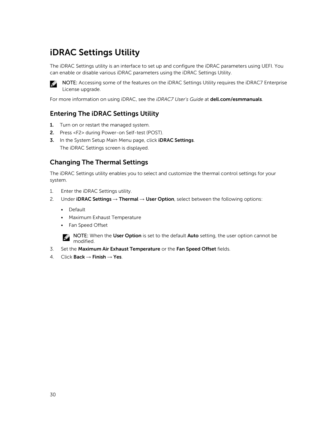 Dell R420xr owner manual IDRAC Settings Utility, Entering The iDRAC Settings Utility, Changing The Thermal Settings 