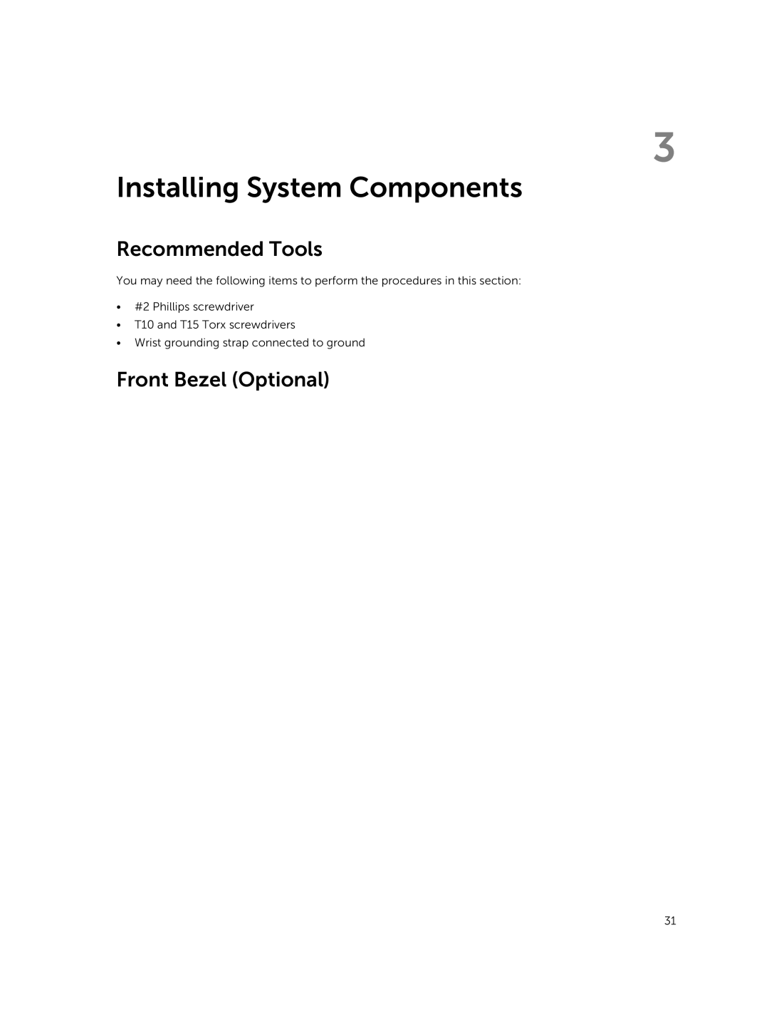 Dell R420xr owner manual Recommended Tools, Front Bezel Optional 