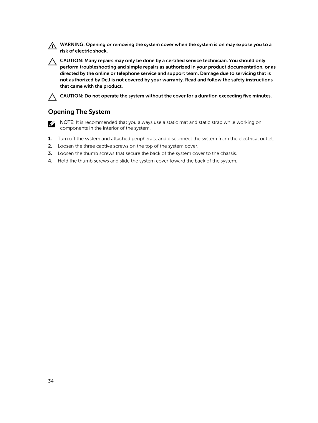 Dell R420xr owner manual Opening The System 