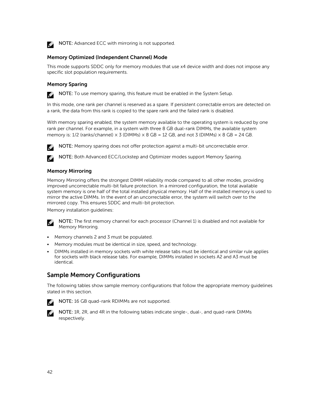 Dell R420xr owner manual Sample Memory Configurations, Memory Optimized Independent Channel Mode 