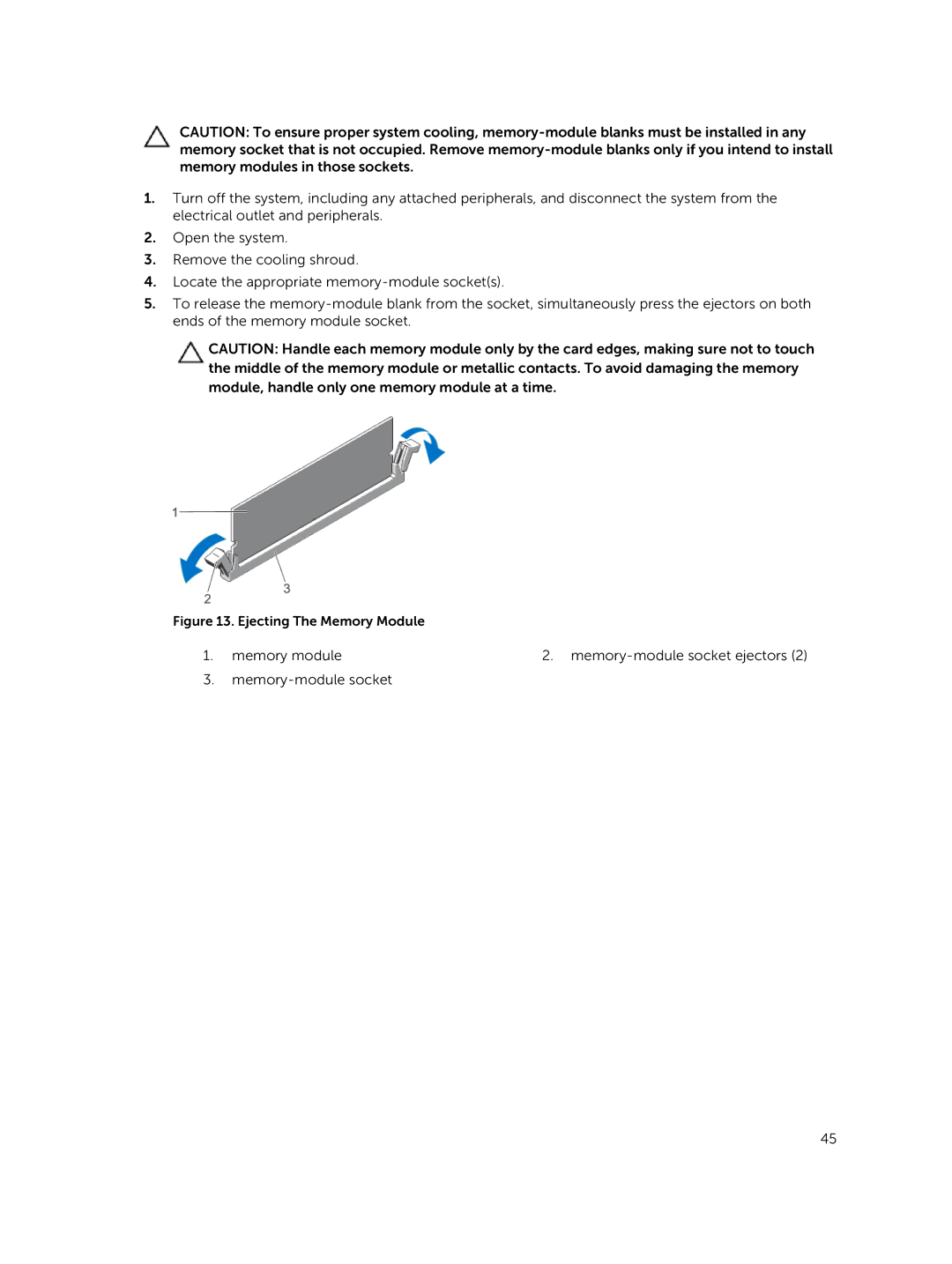 Dell R420xr owner manual Memory module Memory-module socket ejectors 