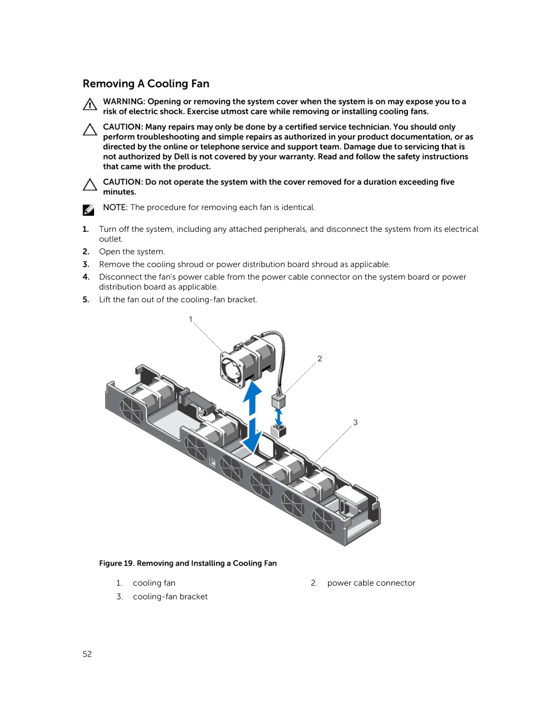 Dell R420xr owner manual Removing a Cooling Fan, Removing and Installing a Cooling Fan 