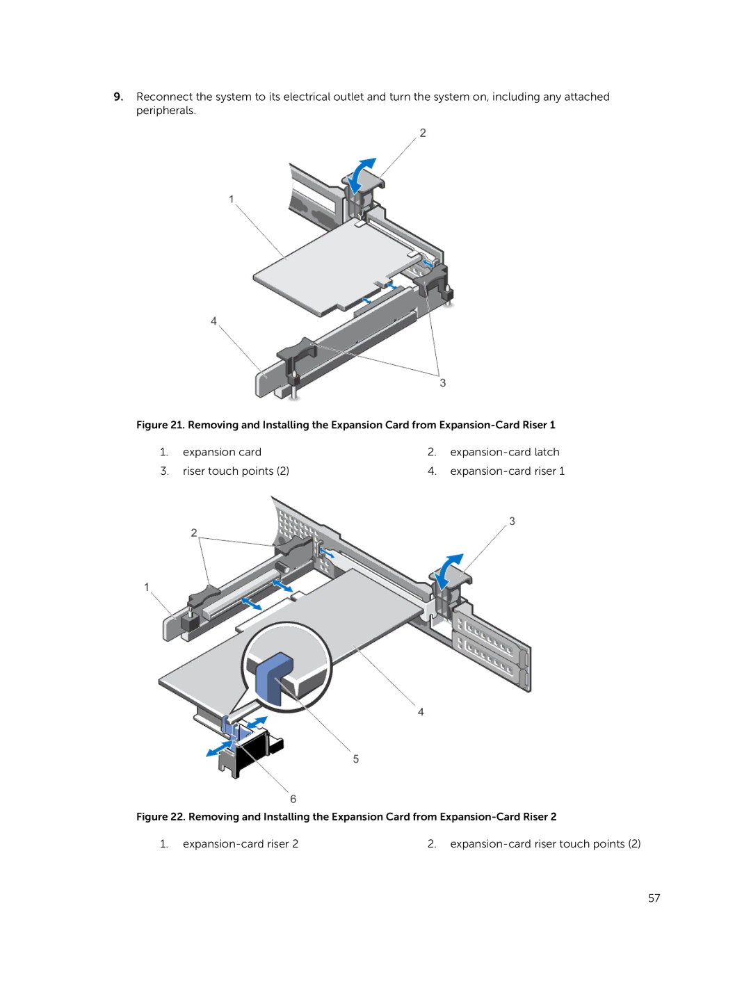 Dell R420xr owner manual Expansion card Expansion-card latch Riser touch points 