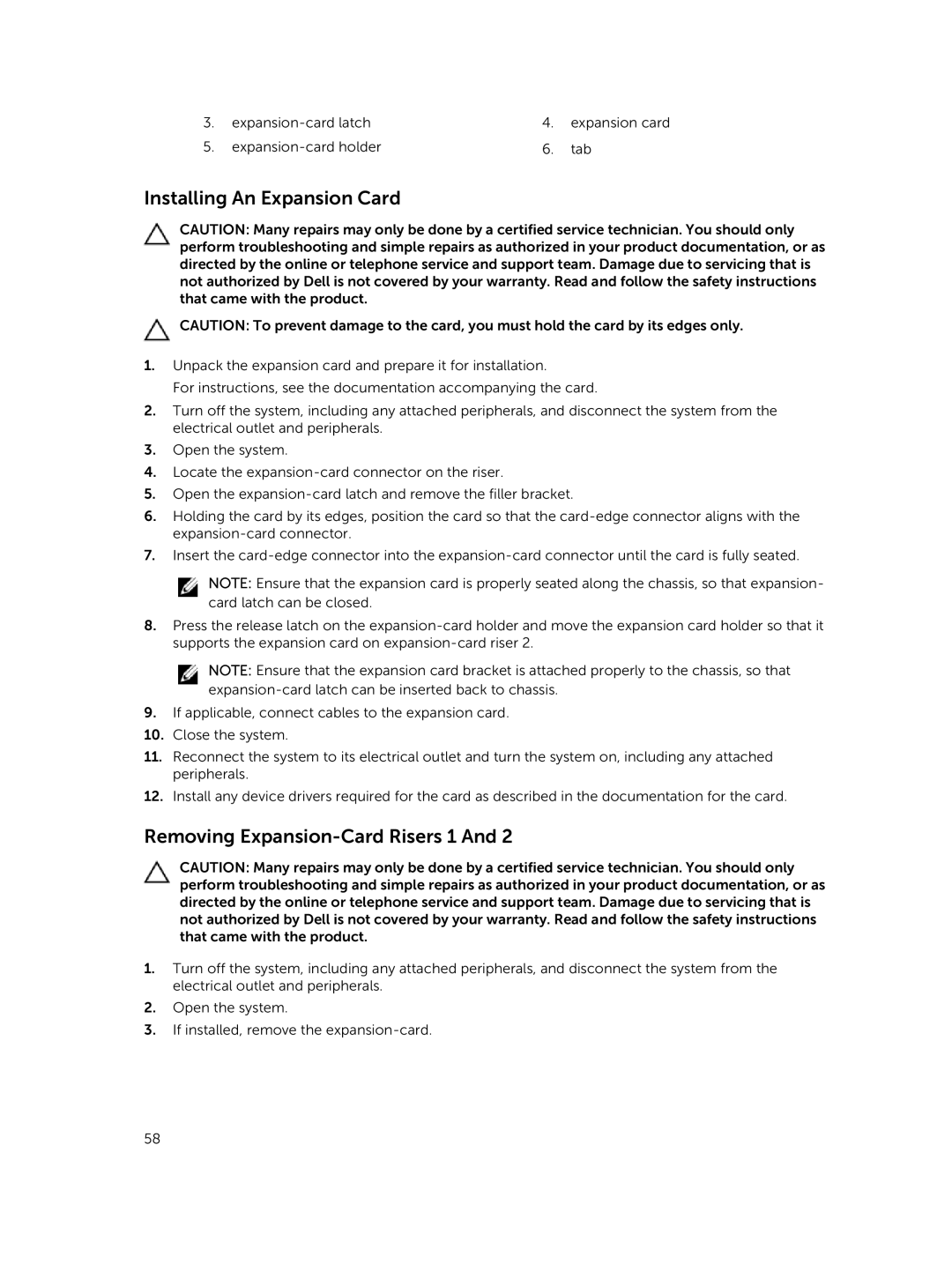 Dell R420xr owner manual Installing An Expansion Card, Removing Expansion-Card Risers 1 