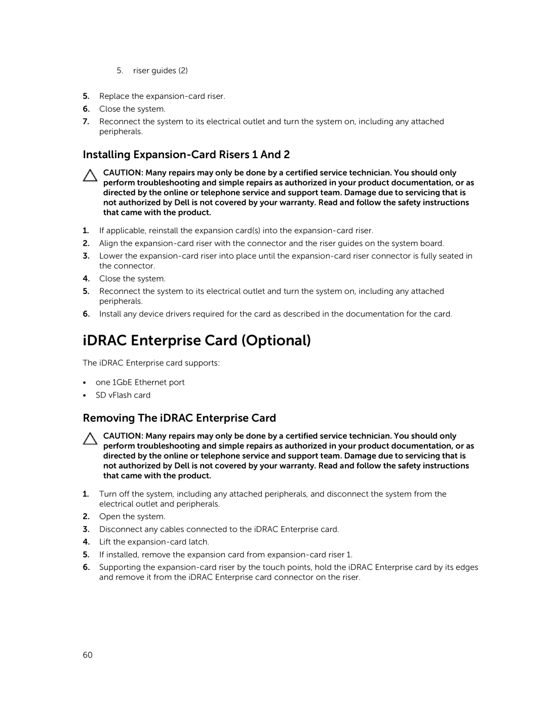 Dell R420xr IDRAC Enterprise Card Optional, Installing Expansion-Card Risers 1, Removing The iDRAC Enterprise Card 