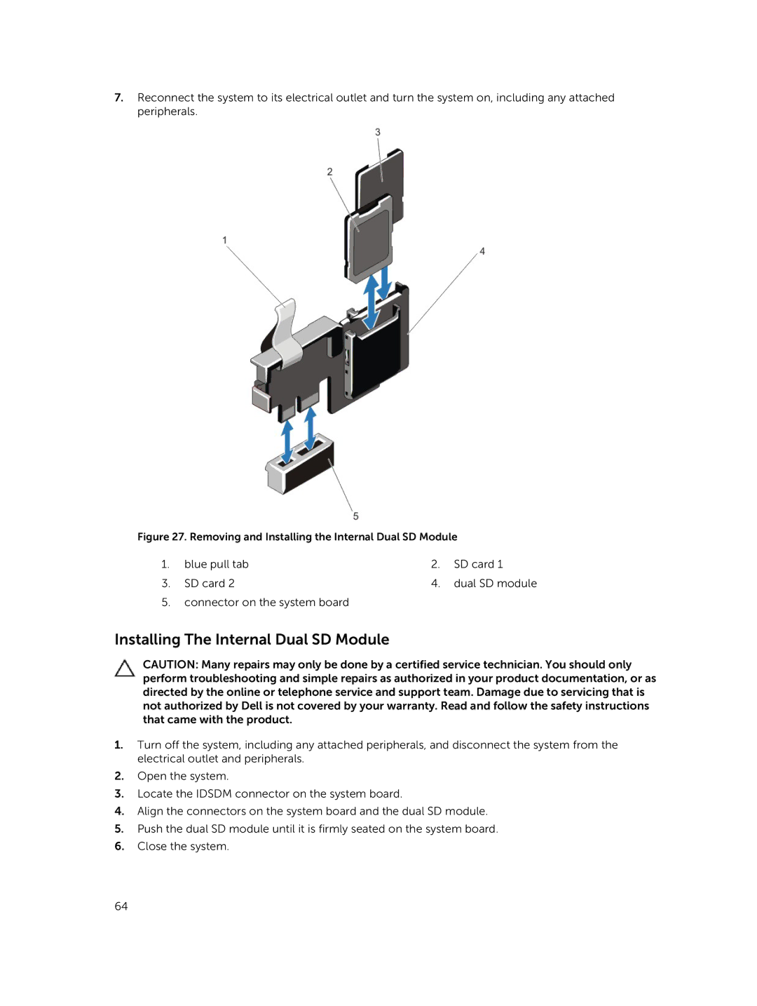 Dell R420xr owner manual Installing The Internal Dual SD Module, Removing and Installing the Internal Dual SD Module 