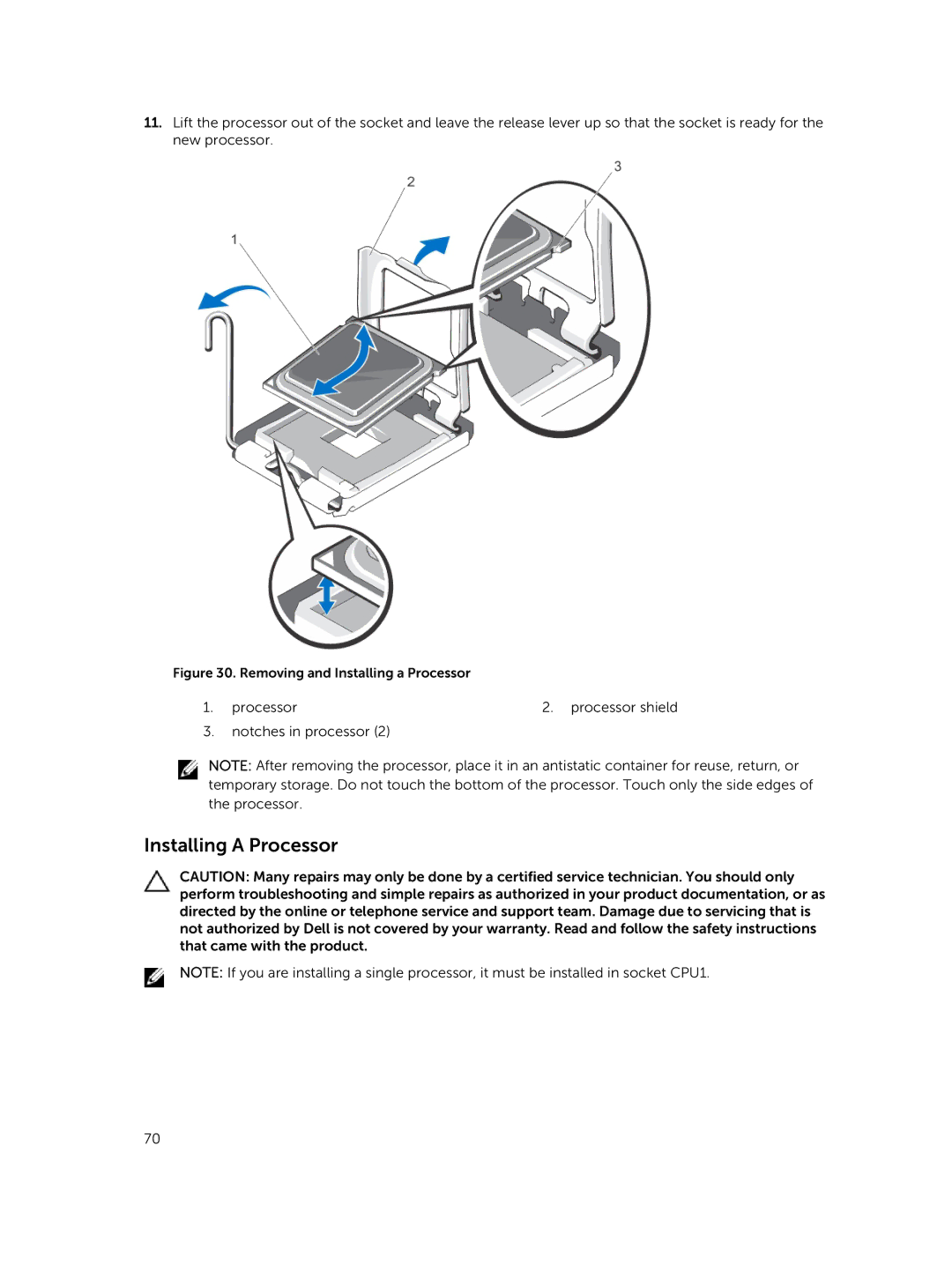 Dell R420xr owner manual Removing and Installing a Processor 