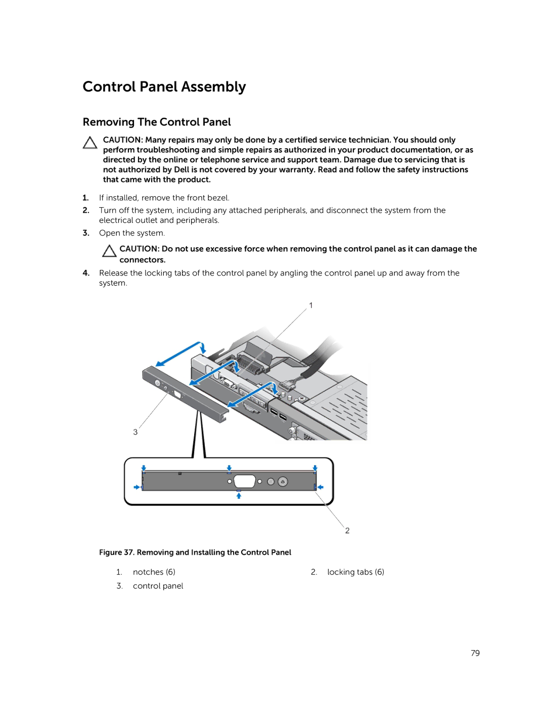 Dell R420xr owner manual Control Panel Assembly, Removing The Control Panel 