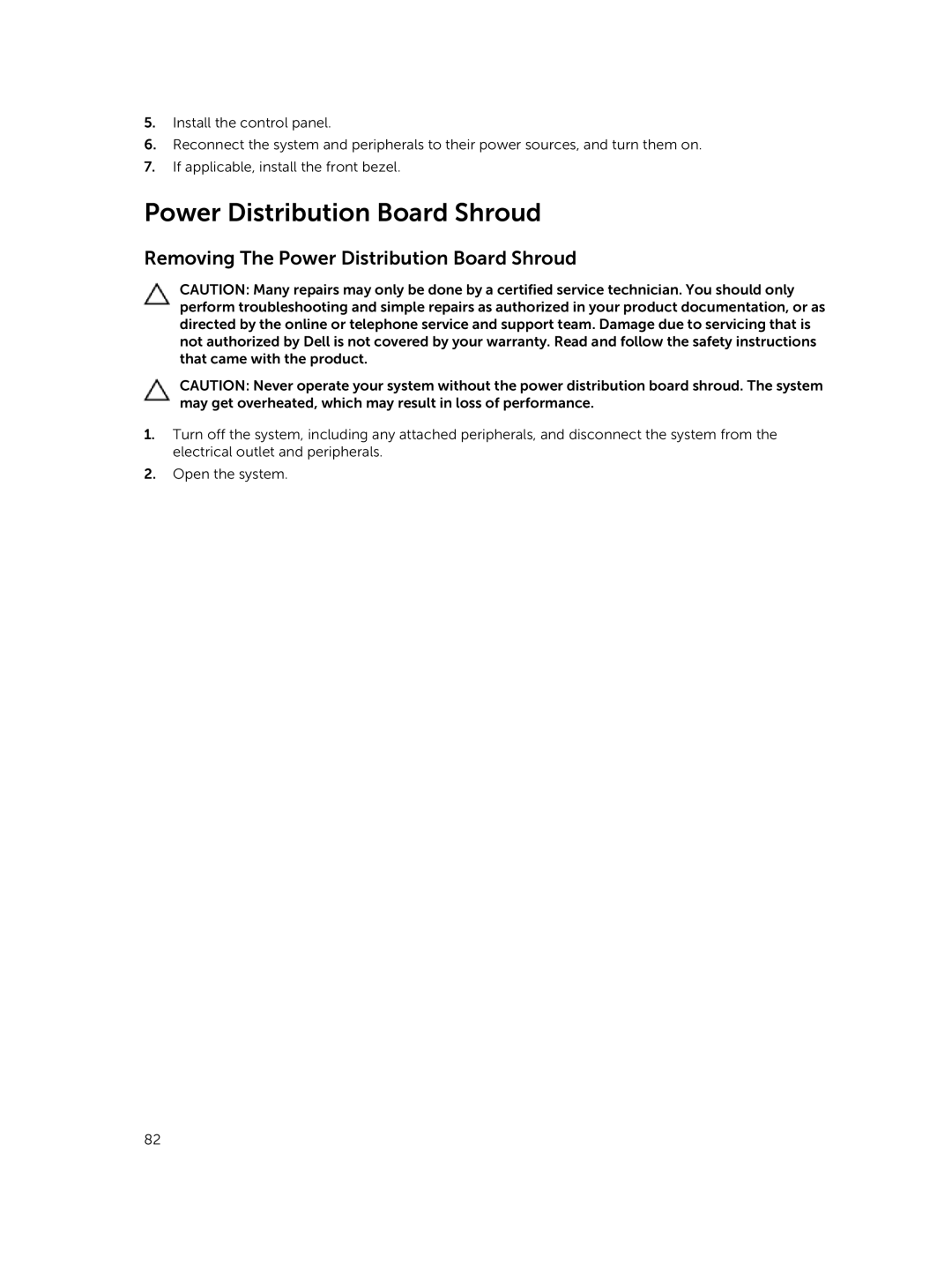 Dell R420xr owner manual Removing The Power Distribution Board Shroud 