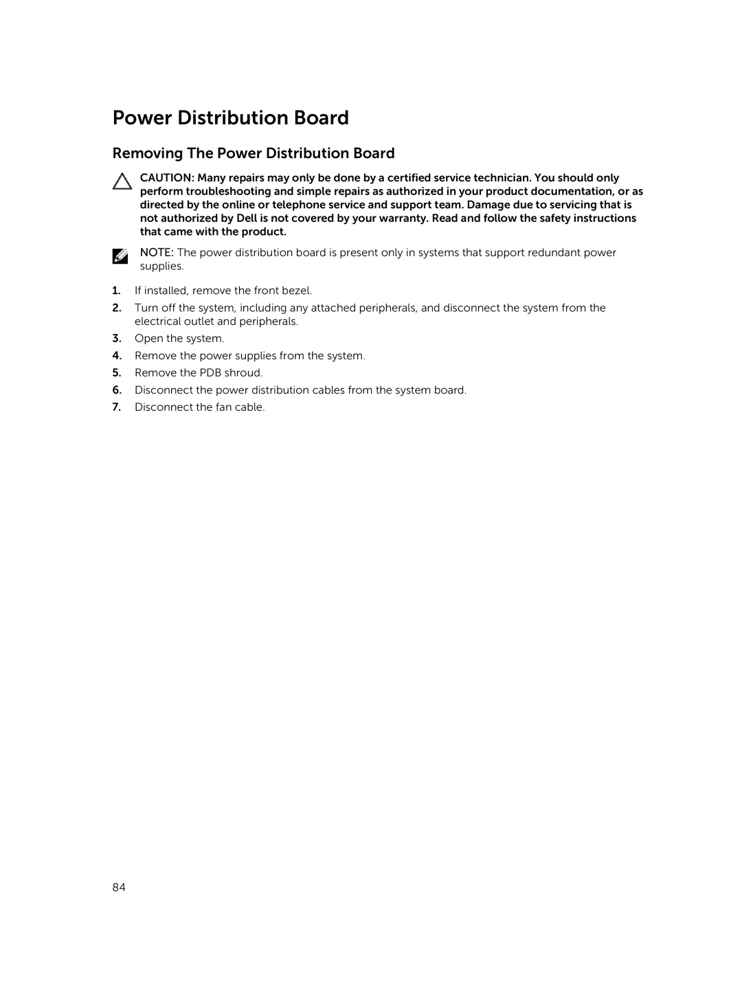 Dell R420xr owner manual Removing The Power Distribution Board 