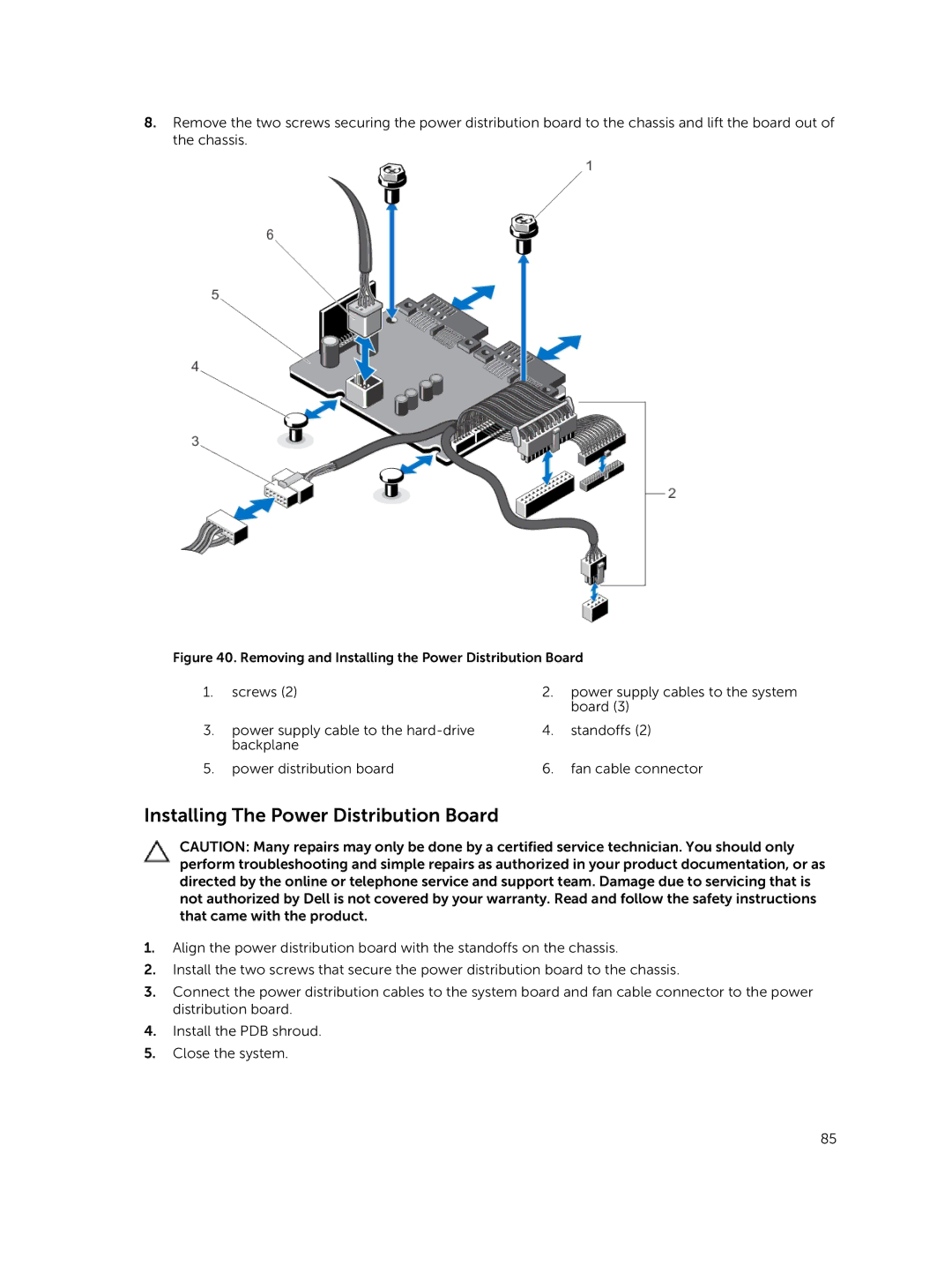 Dell R420xr owner manual Installing The Power Distribution Board, Removing and Installing the Power Distribution Board 