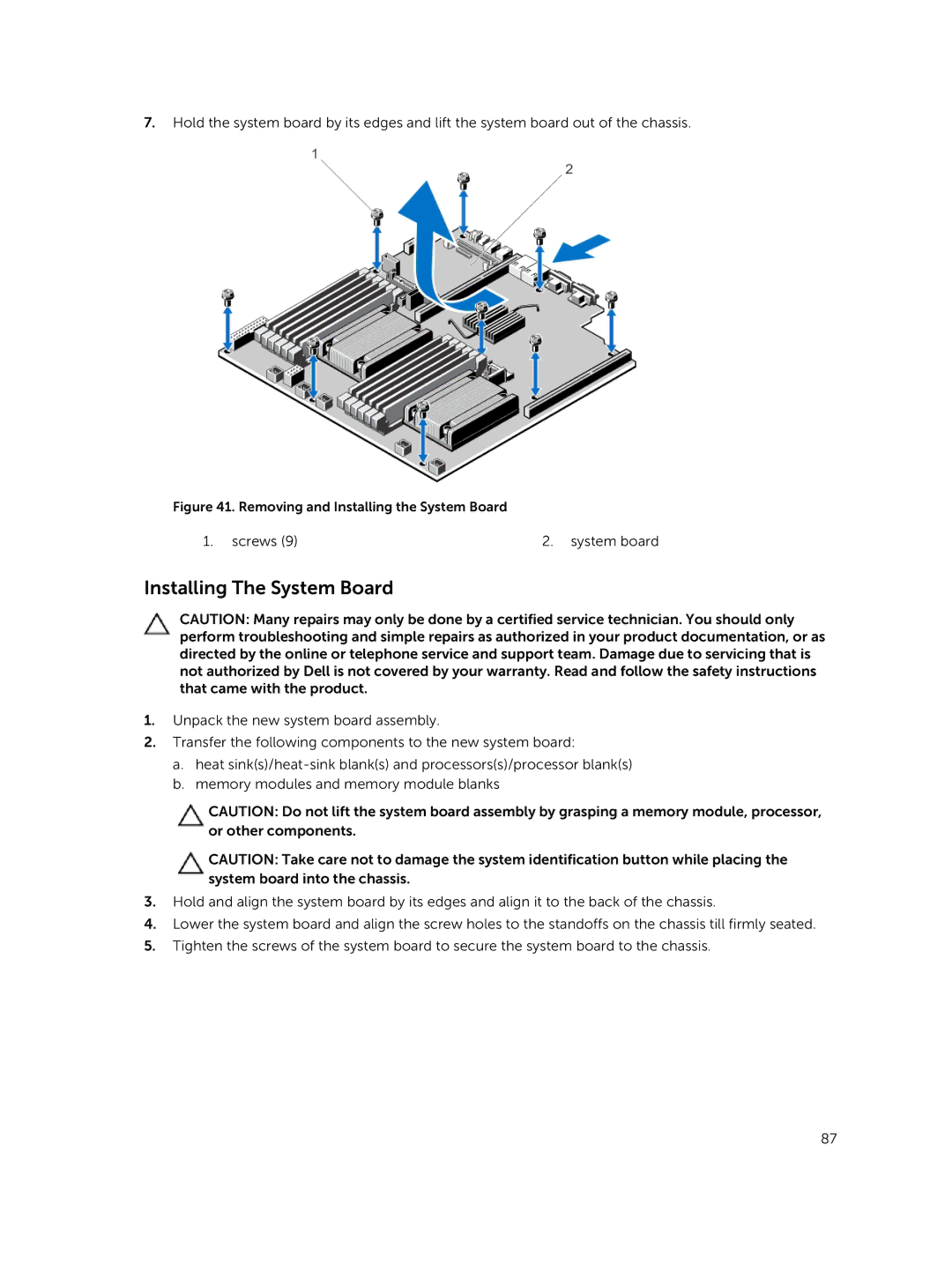 Dell R420xr owner manual Installing The System Board, Removing and Installing the System Board 