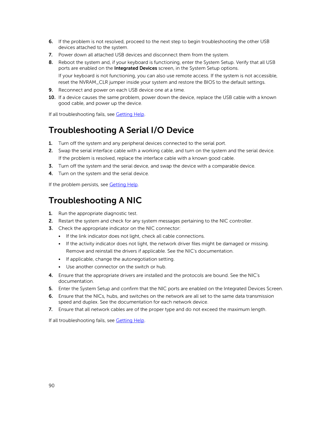 Dell R420xr owner manual Troubleshooting a Serial I/O Device, Troubleshooting a NIC 