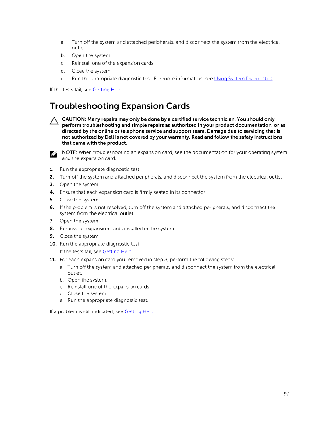 Dell R420xr owner manual Troubleshooting Expansion Cards 