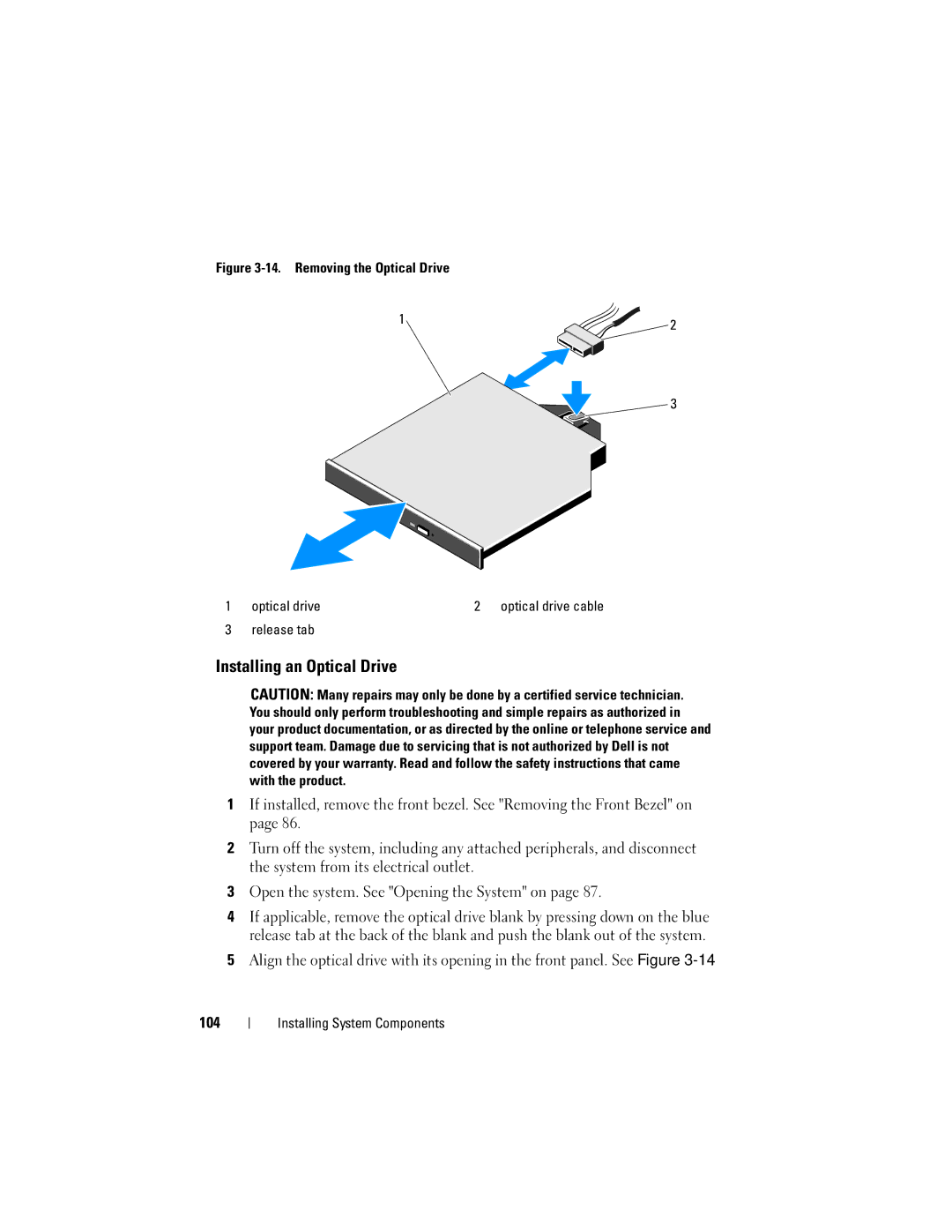 Dell R510 owner manual Installing an Optical Drive, Release tab 