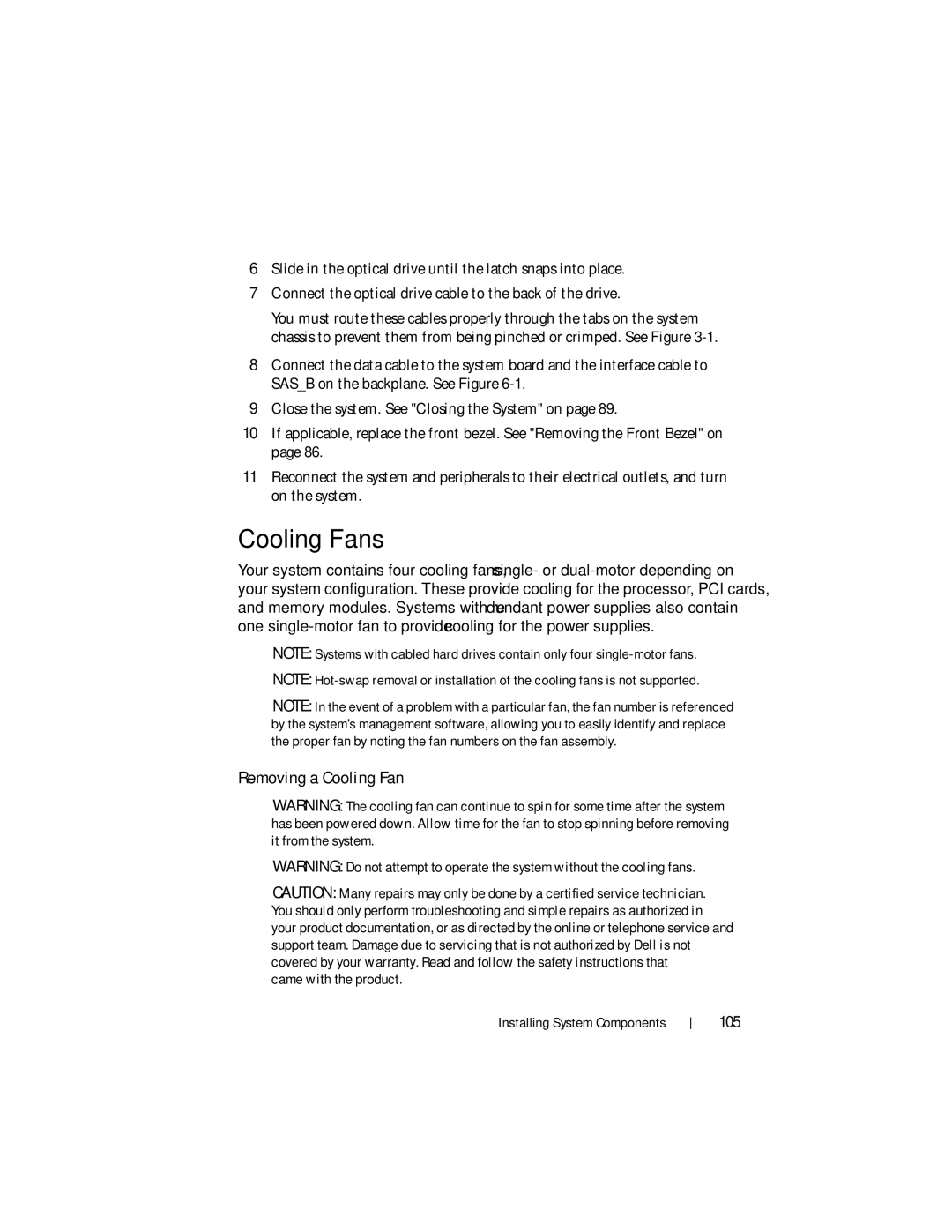 Dell R510 owner manual Cooling Fans, Removing a Cooling Fan, 105, Came with the product Installing System Components 