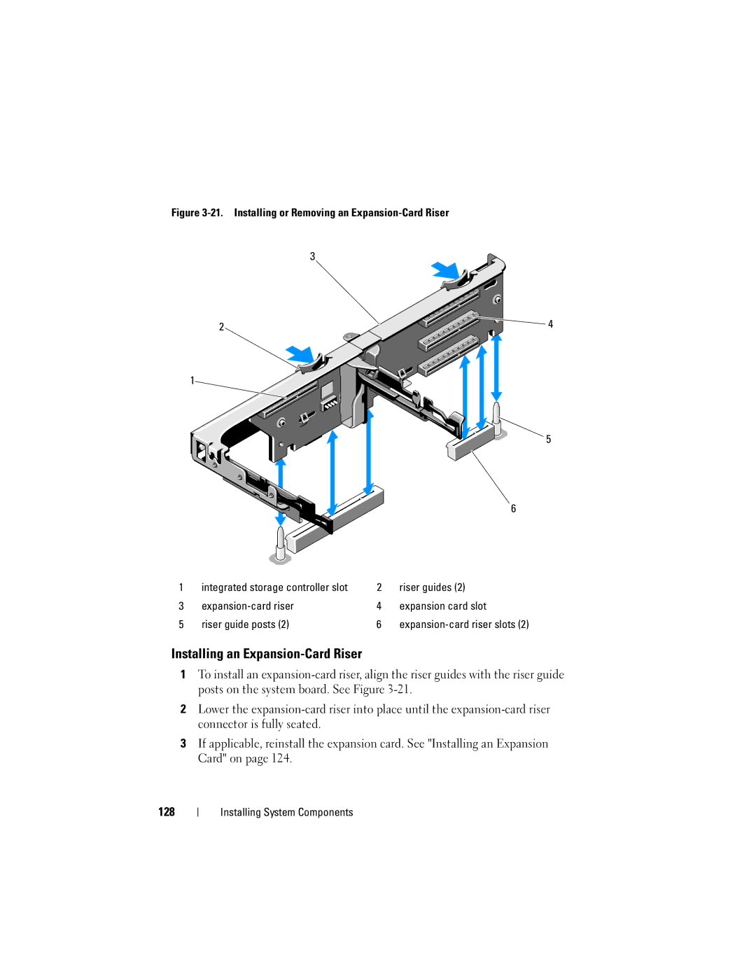 Dell R510 Installing an Expansion-Card Riser, Riser guides, Expansion-card riser Expansion card slot Riser guide posts 