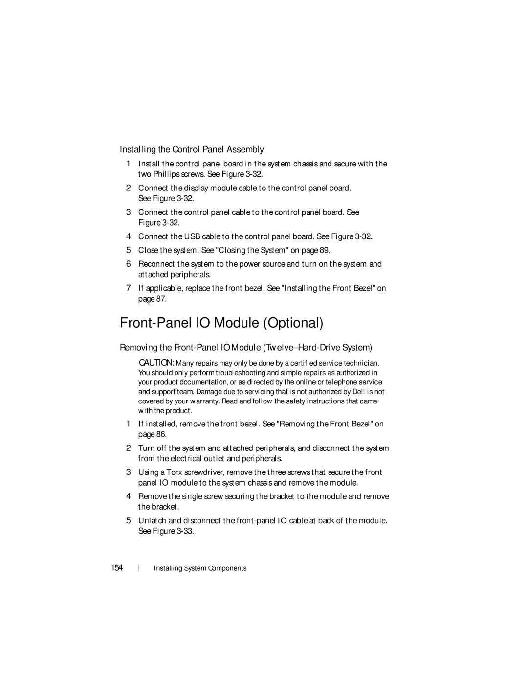 Dell R510 owner manual Front-Panel IO Module Optional, Installing the Control Panel Assembly 