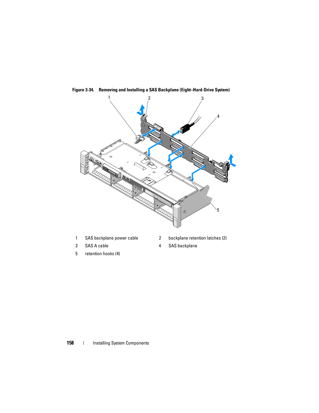 Dell R510 owner manual 158, SAS a cable SAS backplane Retention hooks 