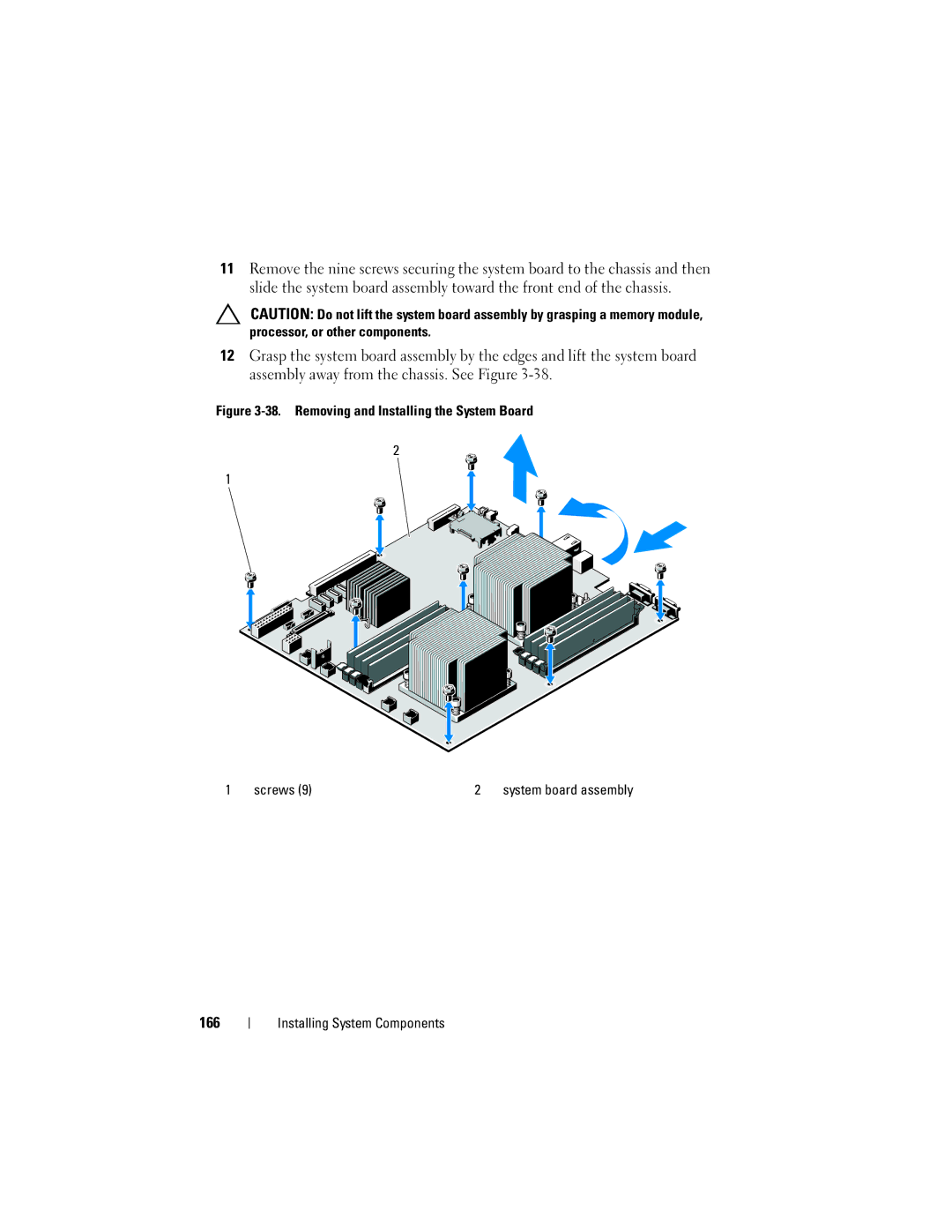 Dell R510 owner manual 166, Removing and Installing the System Board Screws 