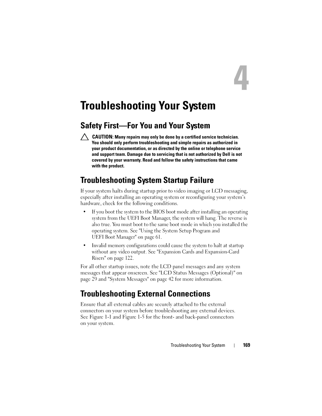 Dell R510 owner manual Troubleshooting External Connections, 169, Troubleshooting Your System 