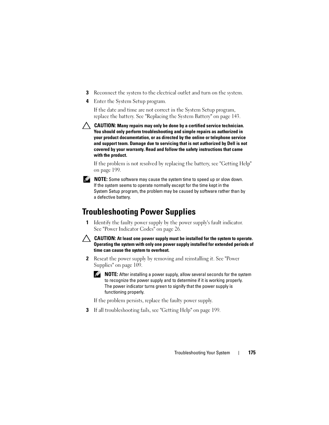 Dell R510 owner manual Troubleshooting Power Supplies, 175 