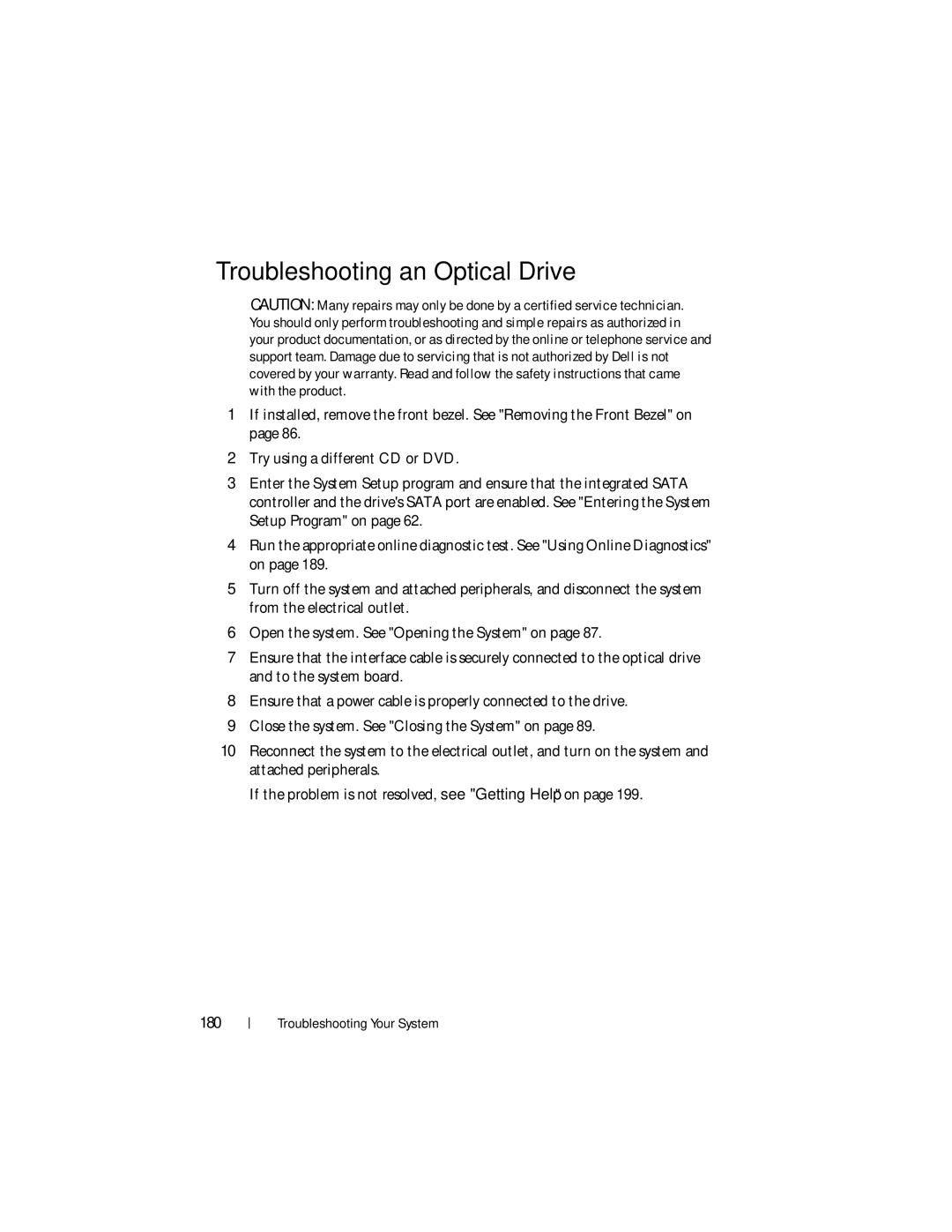 Dell R510 owner manual Troubleshooting an Optical Drive 