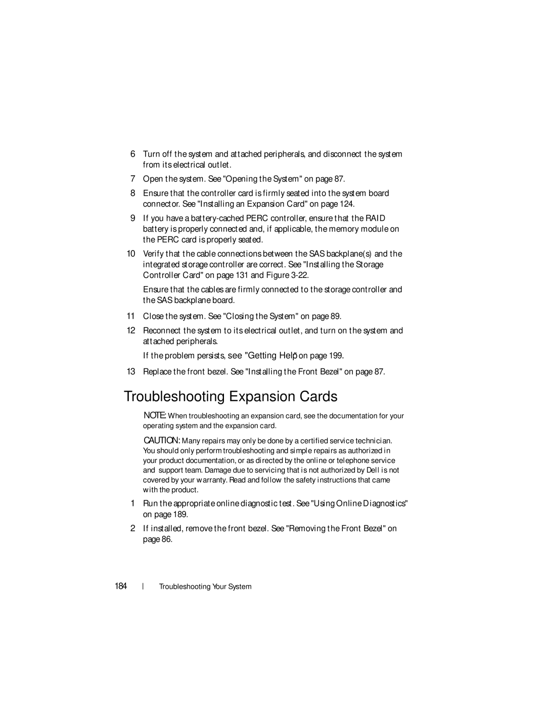 Dell R510 owner manual Troubleshooting Expansion Cards 