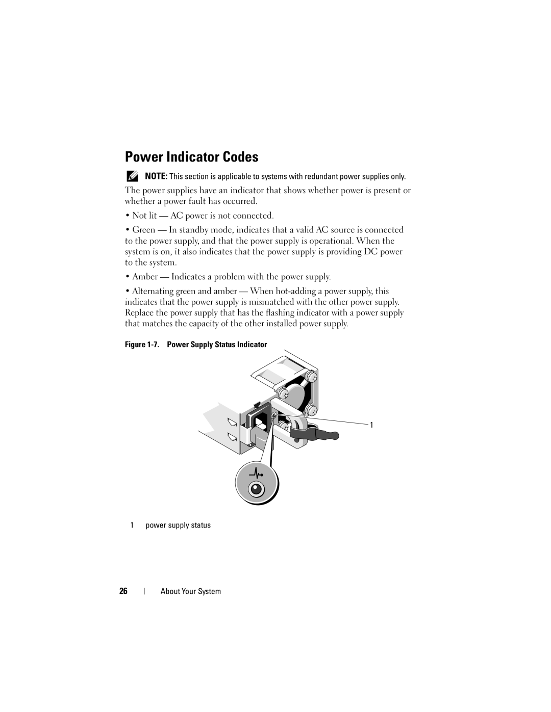 Dell R510 owner manual Power Indicator Codes 