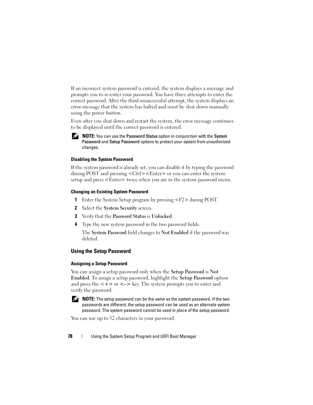 Dell R510 owner manual Using the Setup Password 