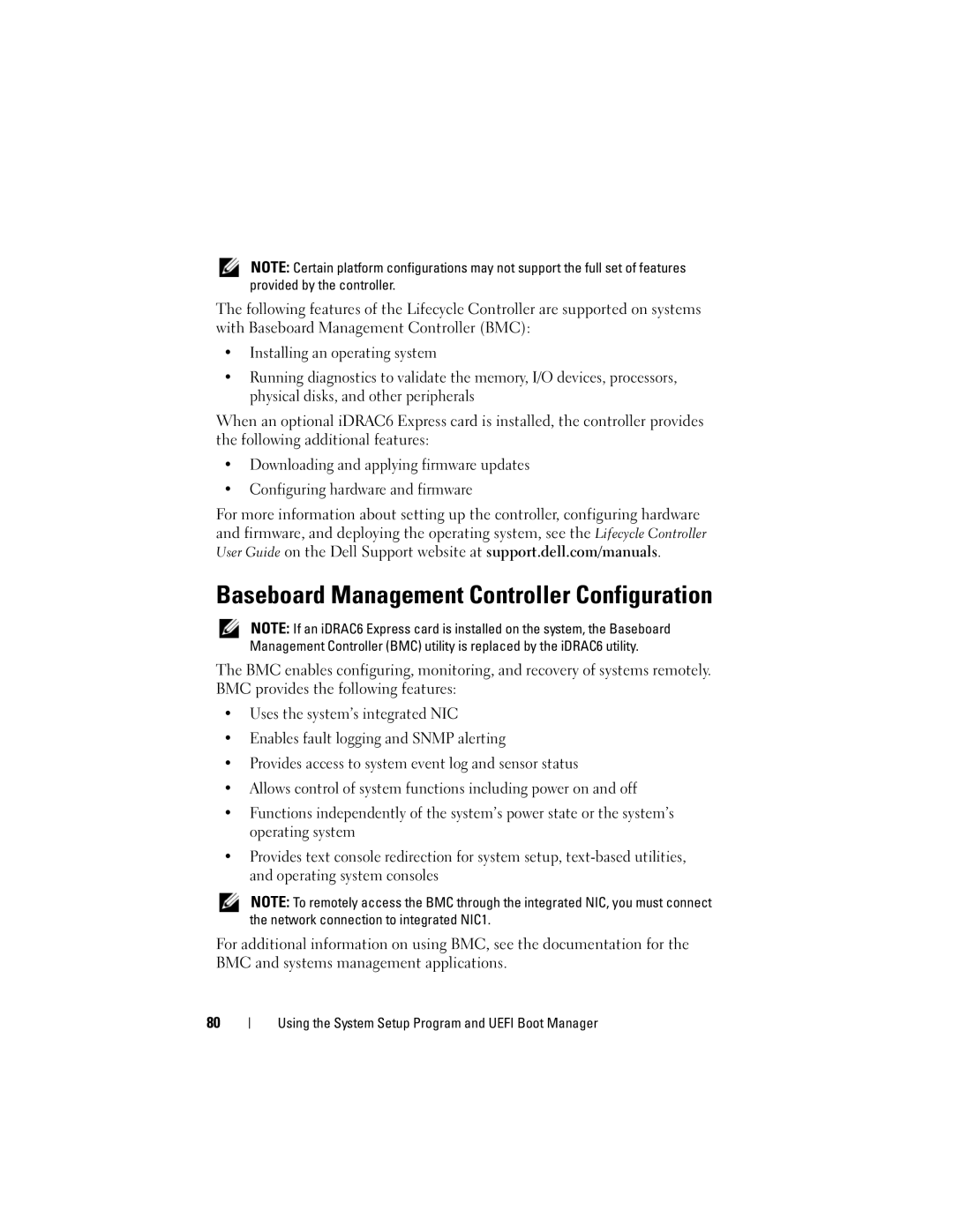 Dell R510 owner manual Baseboard Management Controller Configuration 