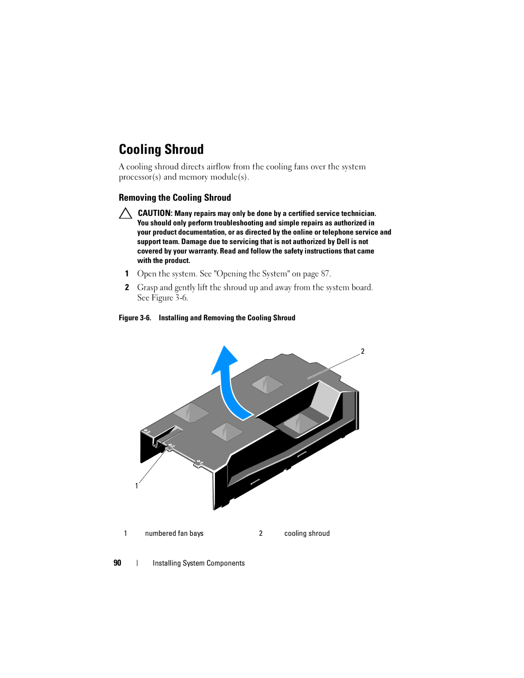 Dell R510 owner manual Removing the Cooling Shroud 