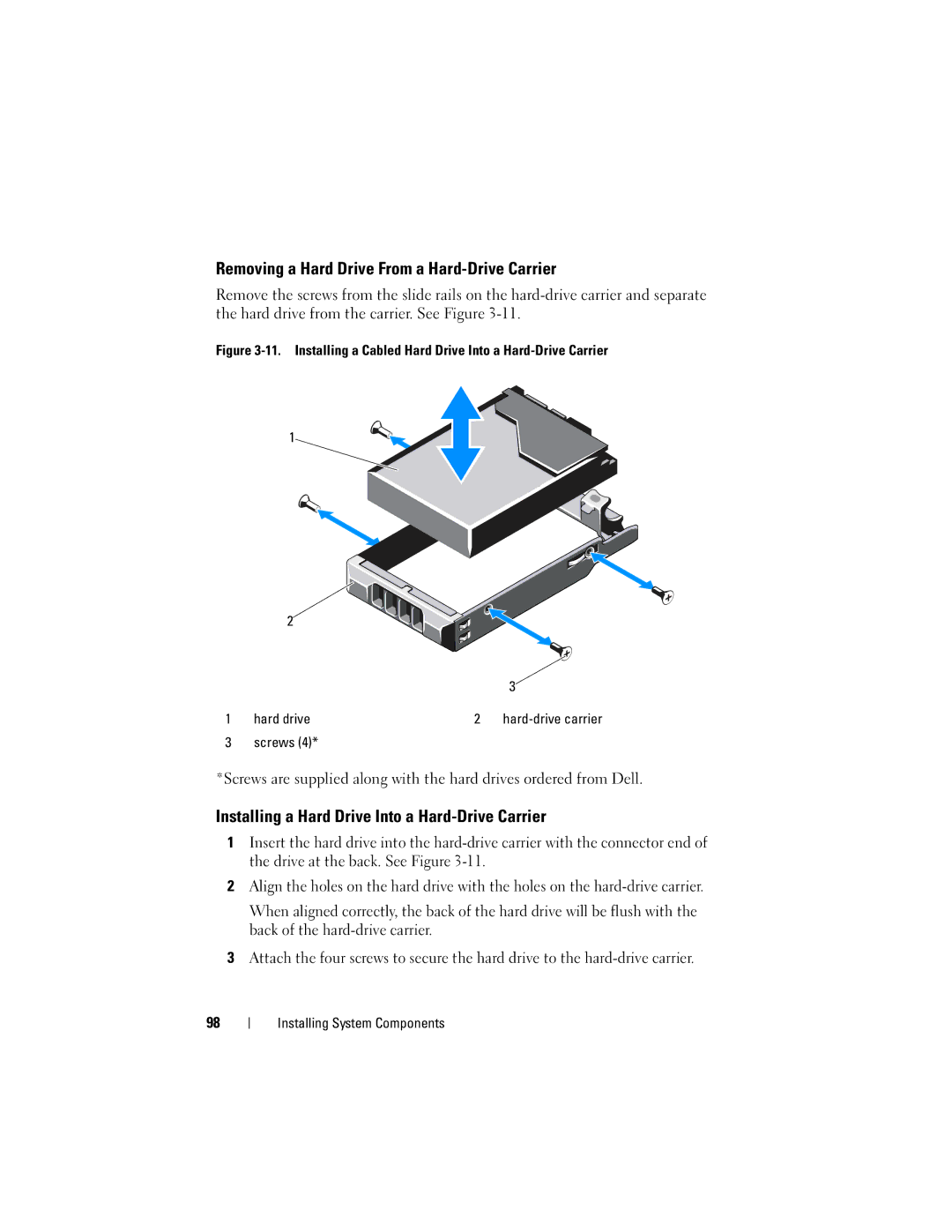 Dell R510 owner manual Removing a Hard Drive From a Hard-Drive Carrier 