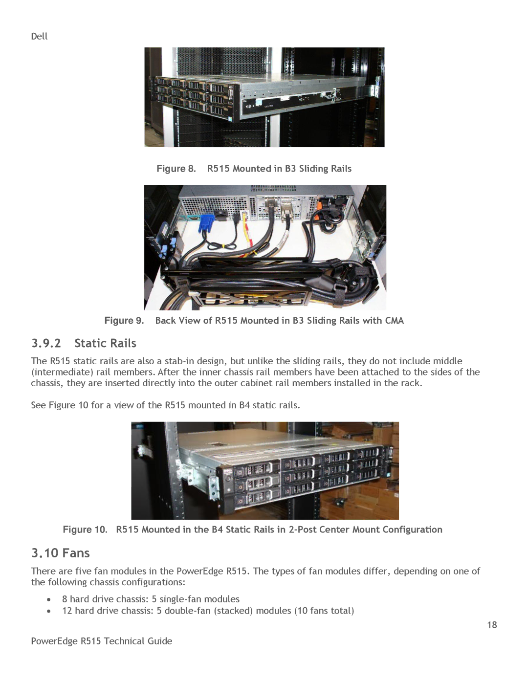 Dell R515 manual Fans, Static Rails 