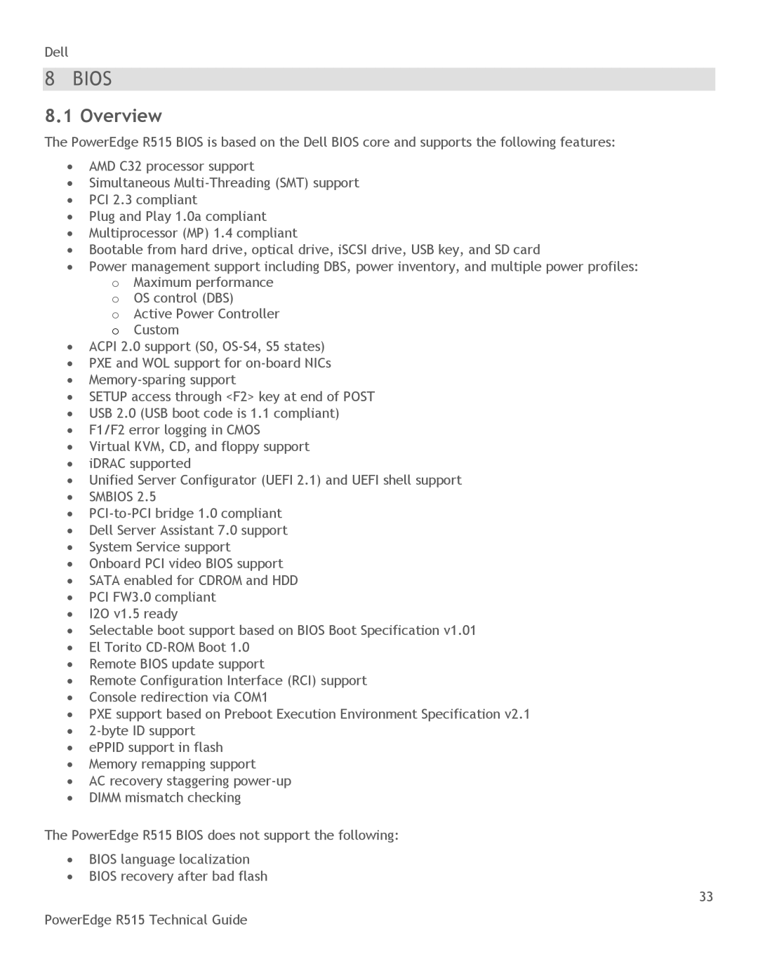 Dell R515 manual Bios 