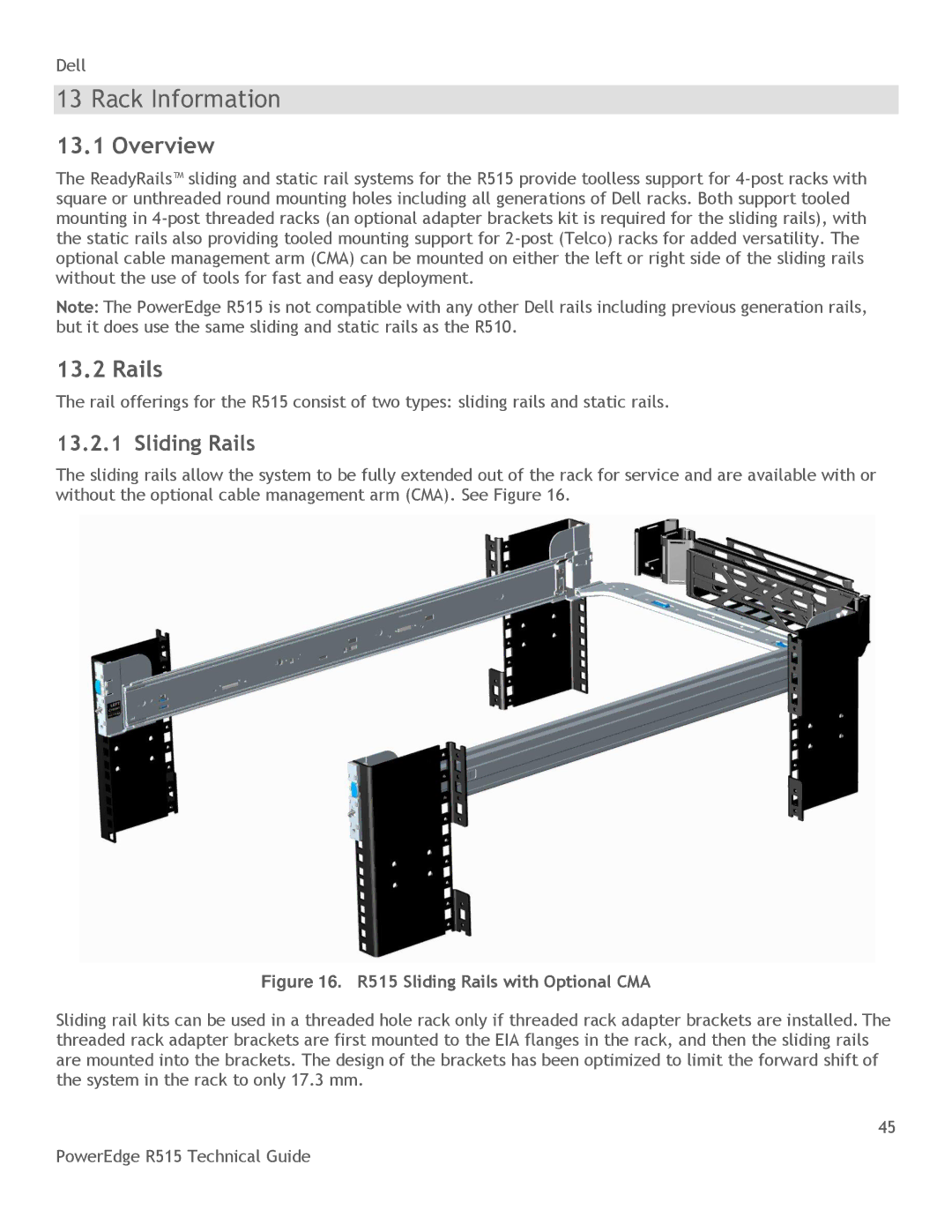 Dell R515 manual Rack Information, Rails 