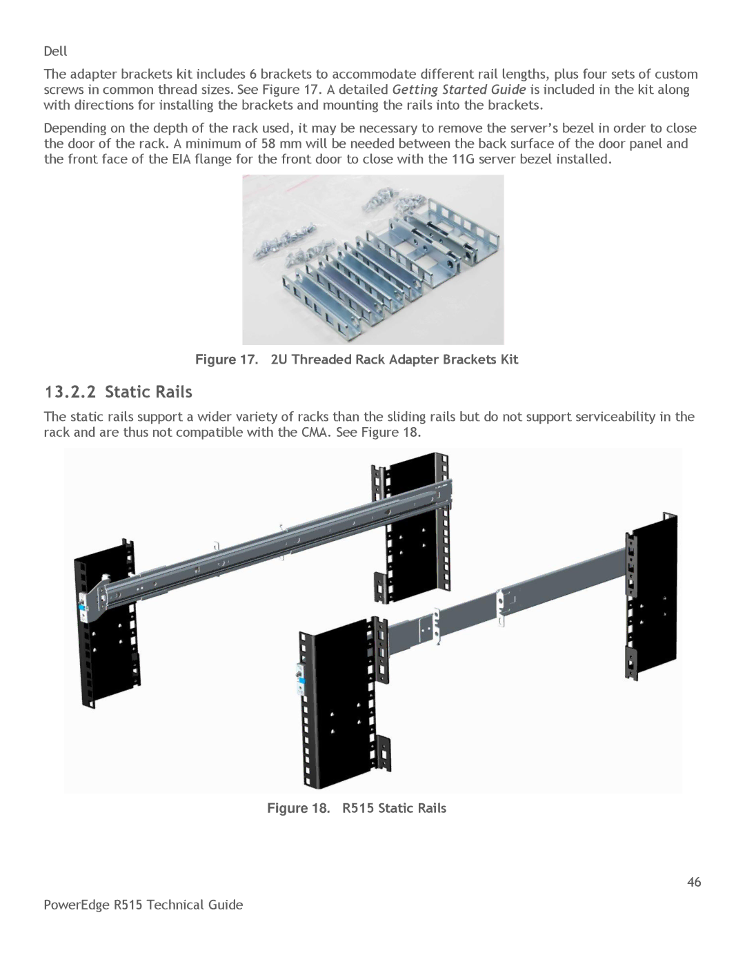 Dell R515 manual Threaded Rack Adapter Brackets Kit 