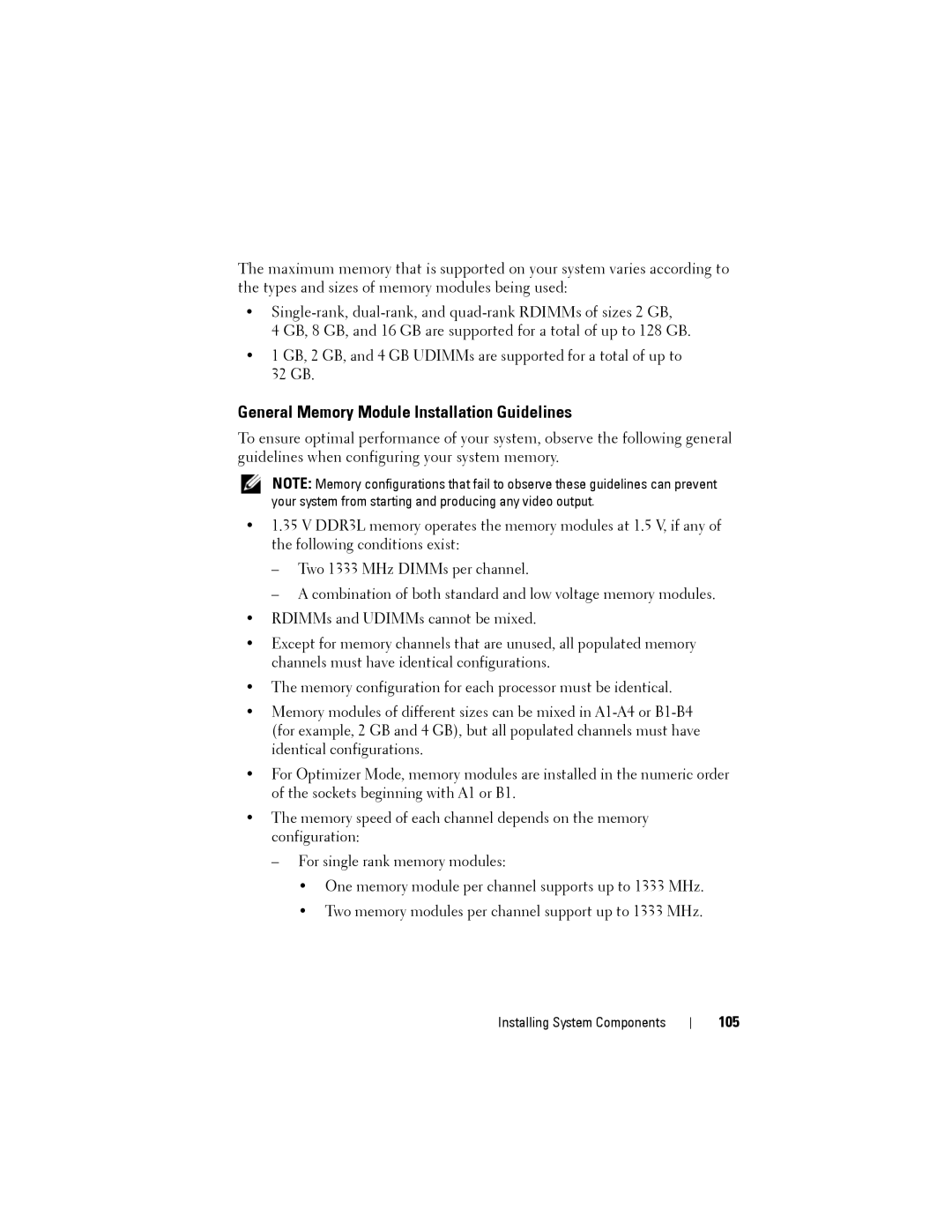 Dell R515 owner manual General Memory Module Installation Guidelines, 105 