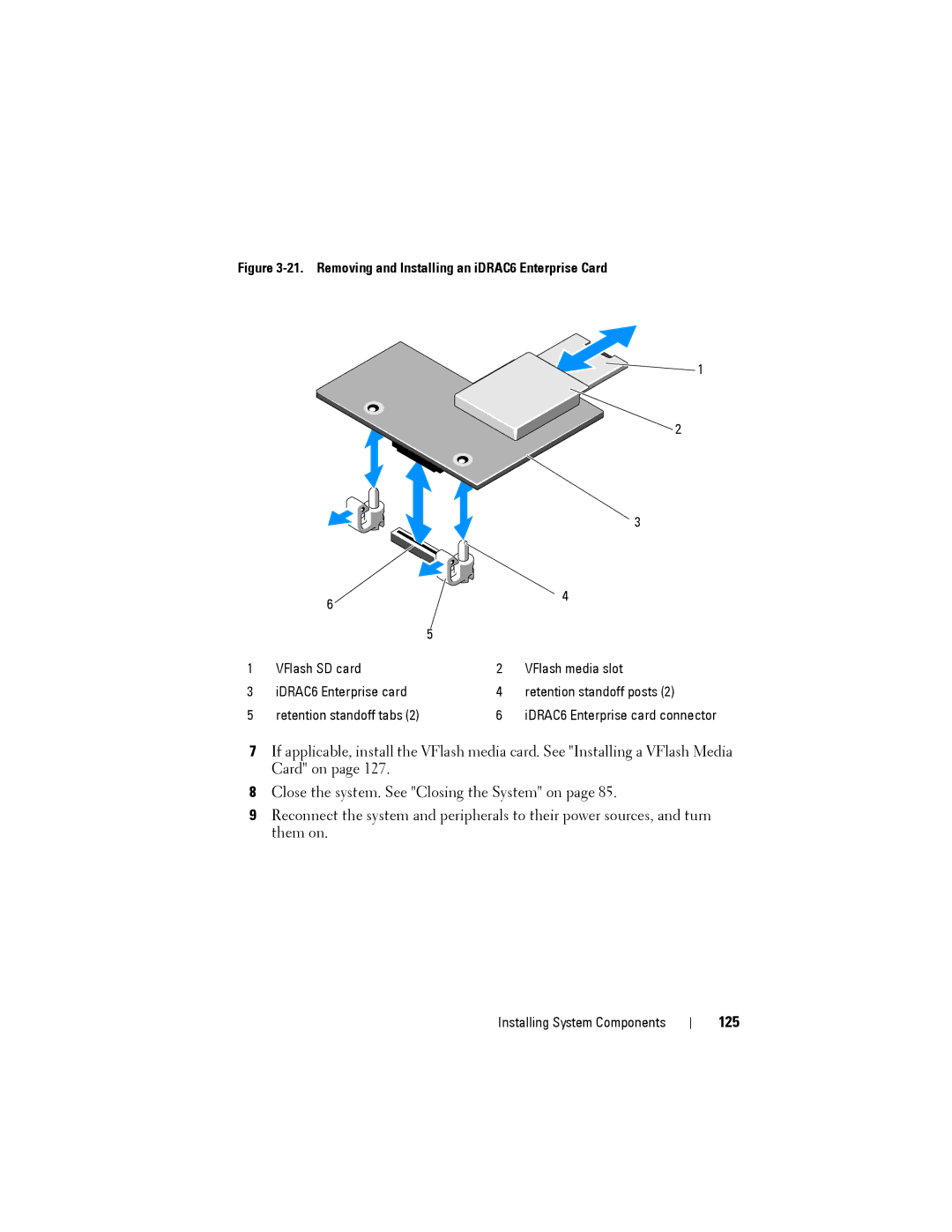 Dell R515 owner manual 125, Removing and Installing an iDRAC6 Enterprise Card 