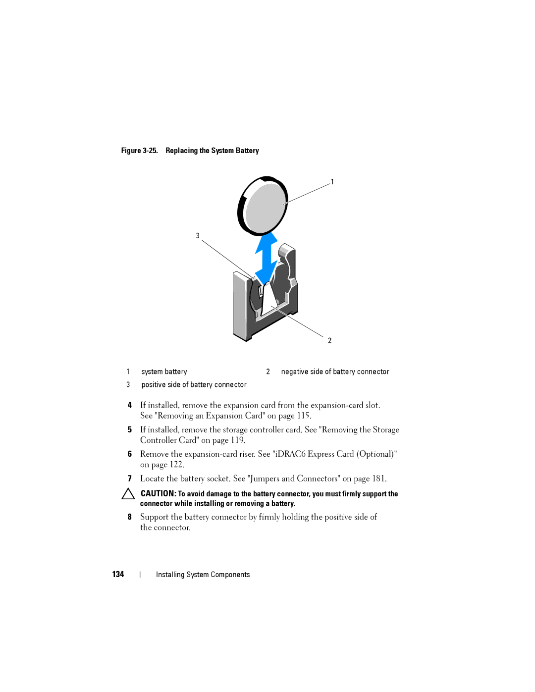 Dell R515 owner manual 134, Replacing the System Battery 