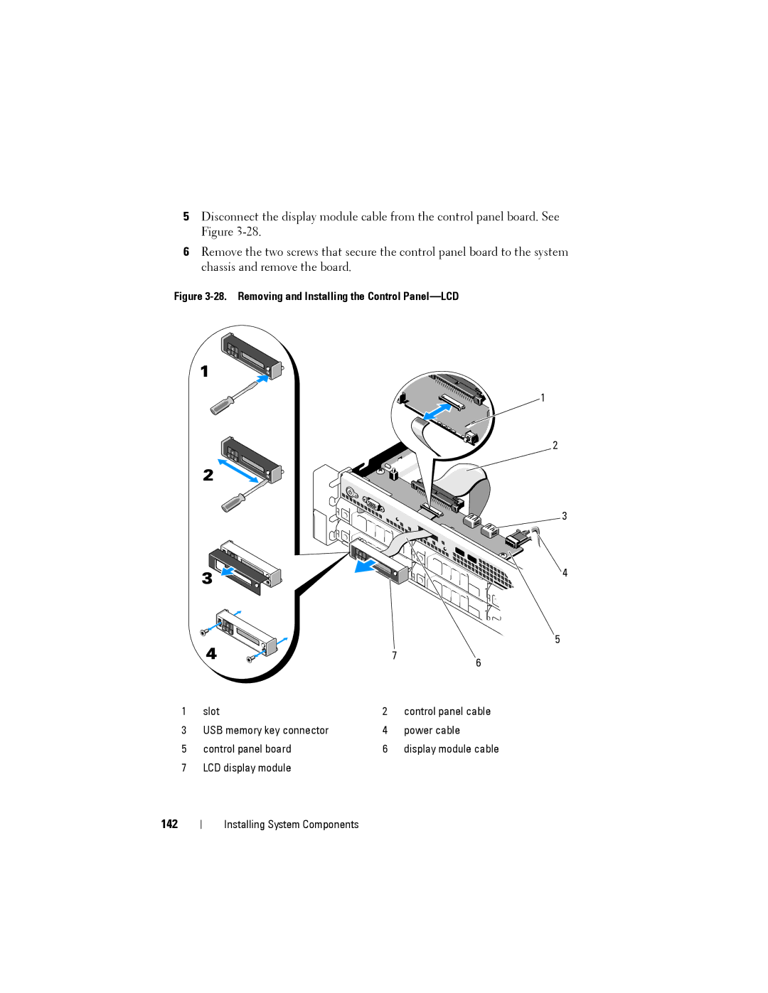 Dell R515 owner manual 142, Removing and Installing the Control Panel-LCD 