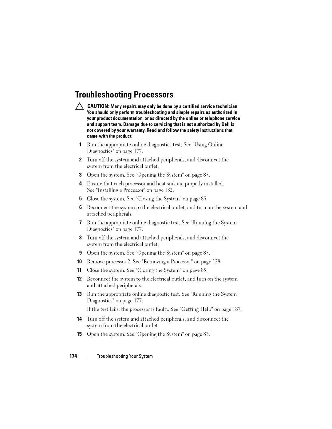 Dell R515 owner manual Troubleshooting Processors, 174 