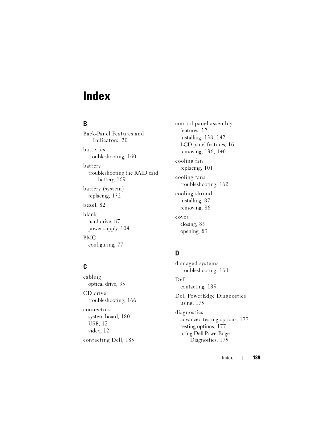 Dell R515 owner manual Index, 189 